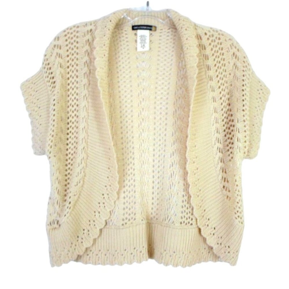 Vintage Sweaterworks Cream Lace Crochet Bolero Shrug Cardigan Womens M